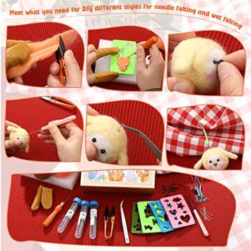 Mayboos Needle Felting Kit, Wool Roving 20 Colors Set, Wool Felting Tool Starter Kit Felt Molds with Portable Storage Box for DIY Craft Home Decoration