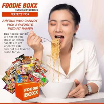 FOODIE BOXX Asian Instant Ramen Noodles Variety Pack with Cookies & Chopsticks (Original)