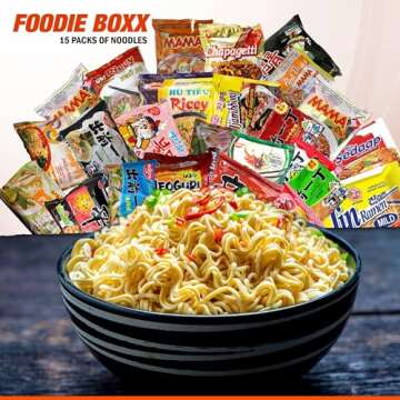 FOODIE BOXX Asian Instant Ramen Noodles Variety Pack with Cookies & Chopsticks (Original)