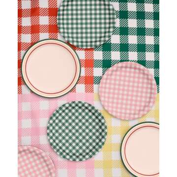 xo, Fetti Camp Gingham Paper Plates - 24 pk, 9" | Bachelorette Decorations, Camp Bride, Getting Lit + Getting Hitched, Gingham Birthday Party, Glamping Baby Shower Supplies, Cool Cake Plates