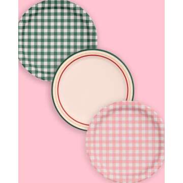 xo, Fetti Camp Gingham Paper Plates - 24 pk, 9" | Bachelorette Decorations, Camp Bride, Getting Lit + Getting Hitched, Gingham Birthday Party, Glamping Baby Shower Supplies, Cool Cake Plates