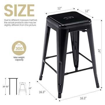 Vogue Furniture Direct 24" Bar Stools Black Backless Metal Barstools Indoor-Outdoor Counter Height Stools with Square Seat, Set of 2 - VF1571001