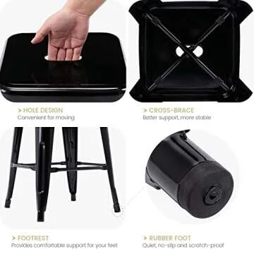 Vogue Furniture Direct 24" Bar Stools Black Backless Metal Barstools Indoor-Outdoor Counter Height Stools with Square Seat, Set of 2 - VF1571001