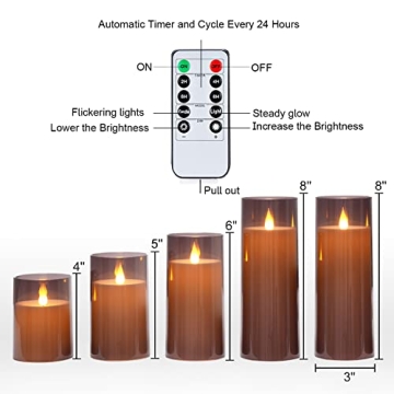 Homemory Gray Flameless Candles with Remote and Timer