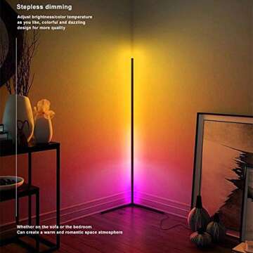 Lonruis LED Floor Corner Lamp Music Sync RGB Color Changing Multi Color Standing Modern Tube Light 20W 55” with Remote Blutetooth Dimmable for Bedroom Living Game Party Decoration Atmosphere