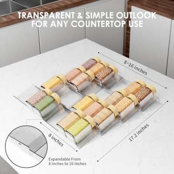 Spice Drawer Organizer, 6 Pcs Clear Acrylic In Drawer Seasoning Jars Rack, Expandable From 8" to 16" Kitchen Cabinets/Countertop Drawer Spice Rack Tray (Fit Small Drawer)