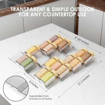 Spice Drawer Organizer, 6 Pcs Clear Acrylic In Drawer Seasoning Jars Rack, Expandable From 8" to 16" Kitchen Cabinets/Countertop Drawer Spice Rack Tray (Fit Small Drawer)