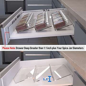 Spice Drawer Organizer, 6 Pcs Clear Acrylic In Drawer Seasoning Jars Rack, Expandable From 8" to 16" Kitchen Cabinets/Countertop Drawer Spice Rack Tray (Fit Small Drawer)