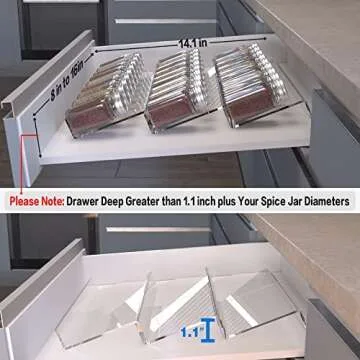 Spice Drawer Organizer, 6 Pcs Clear Acrylic In Drawer Seasoning Jars Rack, Expandable From 8" to 16" Kitchen Cabinets/Countertop Drawer Spice Rack Tray (Fit Small Drawer)