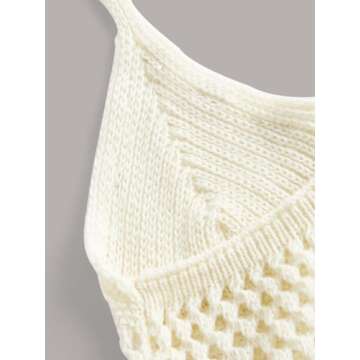 Verdusa Women's Hollow Out Shell Appliques Cami Tie Back Knit Crop Halter Top Beige S