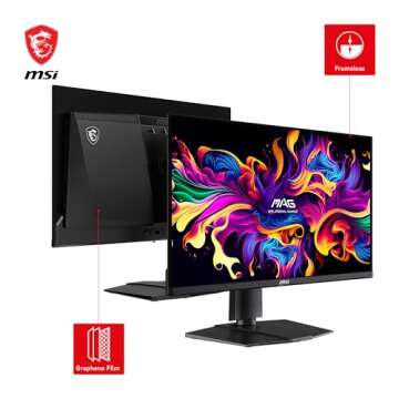 MSI MAG 271QPX QD-OLED, 27 OLED Gaming Monitor, 2560 x 1440 (QHD), OLED 0.03ms Response time, 360Hz, True Black HDR 400, HDMI, DP Port, USB Type C, Tilt, Height