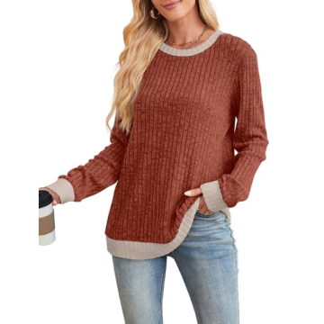 SAMPEEL Women's Sweaters Pullover Fall Outfits 2025 Early Fashion Fall Clothes Long Sleeve Tops Fash...