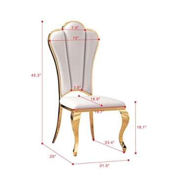 Mcltopz White Leather Dining Chairs Set of 6, Mid Century Modern Dining Chairs with Gold Stainless Steel Leg & Elegant Petal High Back, Leather Upholstered Dining Chairs for Kitchen Dining Room Chairs