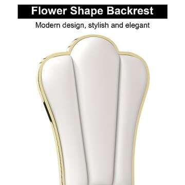 Mcltopz White Leather Dining Chairs Set of 6, Mid Century Modern Dining Chairs with Gold Stainless Steel Leg & Elegant Petal High Back, Leather Upholstered Dining Chairs for Kitchen Dining Room Chairs