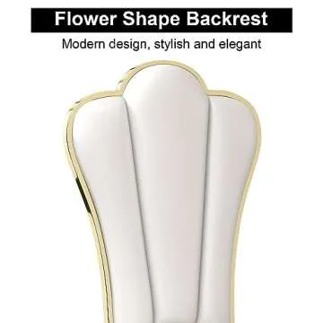 Mcltopz White Leather Dining Chairs Set of 6, Mid Century Modern Dining Chairs with Gold Stainless Steel Leg & Elegant Petal High Back, Leather Upholstered Dining Chairs for Kitchen Dining Room Chairs