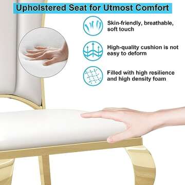 Mcltopz White Leather Dining Chairs Set of 6, Mid Century Modern Dining Chairs with Gold Stainless Steel Leg & Elegant Petal High Back, Leather Upholstered Dining Chairs for Kitchen Dining Room Chairs