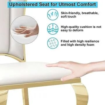 Mcltopz White Leather Dining Chairs Set of 6, Mid Century Modern Dining Chairs with Gold Stainless Steel Leg & Elegant Petal High Back, Leather Upholstered Dining Chairs for Kitchen Dining Room Chairs