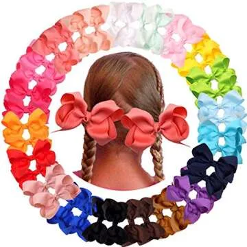 CÉLLOT 40 PCS 4.5 Inch Hair Bows for Girls Grosgrain Ribbon Boutique Hair Bow Alligator Clips Hair Accessories for Baby Girls Toddlers Kids in Pairs