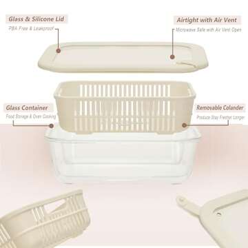 Urban Green Glass Food Storage Containers with Glass Lids, Microwave Safe Glass Food Container Set, ...