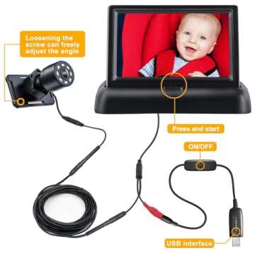 Itomoro Baby Car Mirror, View Infant in Rear Facing Seat with Wide Crystal Clear View,USB Easy Insta...
