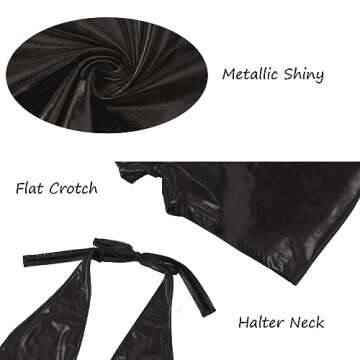 Yendoll Metallic Bodysuit Halter Neck 70s/80s One Piece Rave Club Wear Bathing Suits Backless Leotards for Women