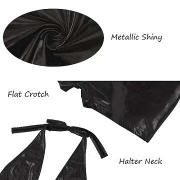 Yendoll Metallic Bodysuit Halter Neck 70s/80s One Piece Rave Club Wear Bathing Suits Backless Leotards for Women