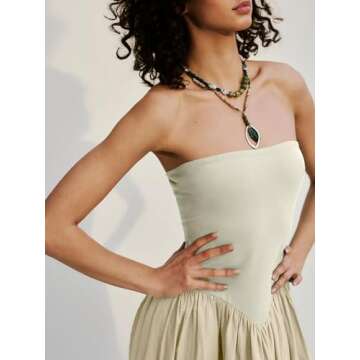 Loafawes Women's Off The Shoulder Strapless Sundress Summer Casual Hot Shot Long Flowy Dress for Vacation,Party Apricot