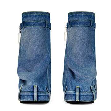 Yolkomo Denim Boots for Women Wide Calf High Wedge Heel Fold Over Platform Boots Denim Jean Y2K Punk...