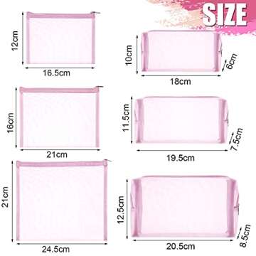 6 Pieces Mesh Makeup Bags - Stylish & Portable Travel Organizers