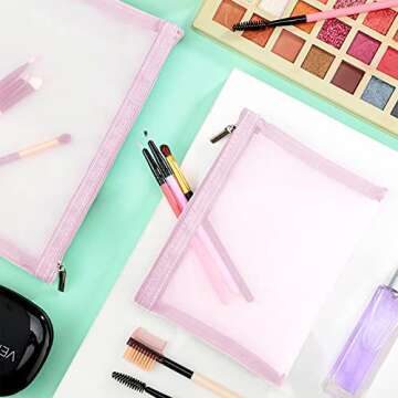 6 Portable Mesh Makeup Bags for Travel & Orgainzing