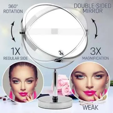 XXLarge Oversized 3X Weak Magnifying Mirror with Stand for Desk, Table, Retail Store Countertop, and Makeup Vanity - Double Sided 3X/1X Magnification - 17" Tall and 11" Wide