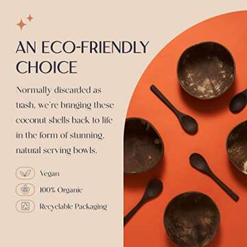 COCOBOWLCO Coconut Bowl & Wooden Spoons Bowl Set 2 - Birthday Gifts for Women - Coconut Bowls for Ec...