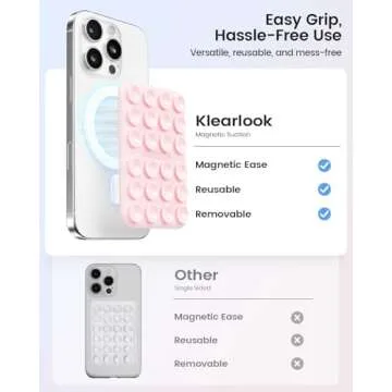 Klearlook Magnetic Suction Phone Mount for MagSafe Case, Silicone Sticky Phone Grip Holder for iPhone 16/15/14/13/12 Series, Removable Hands-Free Video/Selfie, Women Girl Teen Gift, Light Pink