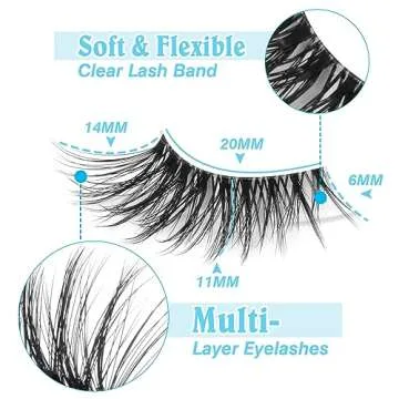 False Eyelashes Half Lashes Natural Look Wispy Mink Lashes zanlufly Cat Eye DIY Lightweight Invisible Band Reusable Soft Handmade Lashes Pack