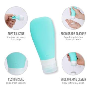 GLOBEGEAR TSA Approved Silicone Travel Bottles Leak Proof & Travel Size Containers for Toiletries Tr...