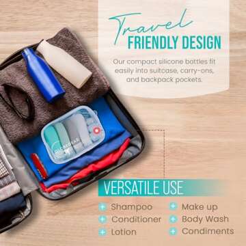 GLOBEGEAR TSA Approved Silicone Travel Bottles Leak Proof & Travel Size Containers for Toiletries Travel Kit with TSA Liquids Travel Bag (model GG3)