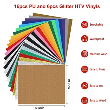 SGHUO Heat Transfer Vinyl 22 Pack - Assorted & Glitter Sheets