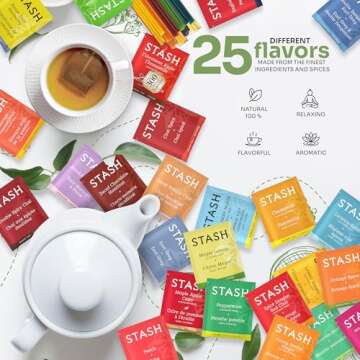 Stash 70pcs Tea Bags Variety Pack – 25x2 Flavors with 20 Honey Sticks, Perfect Tea Gift Set for Any Occasion
