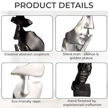 Silence is Golden Thinker Statue - 28cm Modern and Creative Abstract Sculpture of Keep Silent Man St...