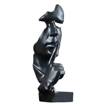 Silence is Golden Thinker Statue - 28cm Modern and Creative Abstract Sculpture of Keep Silent Man Statue Figurine for Home Living Room Office Desk Decor (White)
