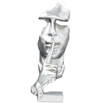 Silence is Golden Thinker Statue - 28cm Modern and Creative Abstract Sculpture of Keep Silent Man Statue Figurine for Home Living Room Office Desk Decor (White)