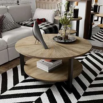 Round Coffee Table with 2-Tier Storage for Homes