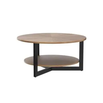 Round Coffee Table with 2-Tier Storage for Homes