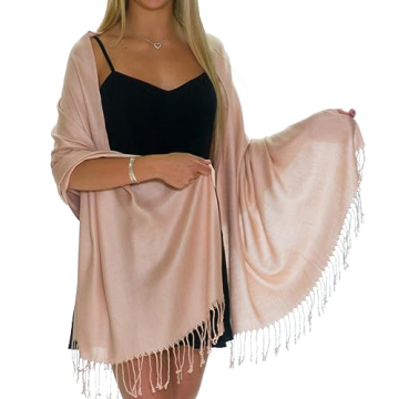 Pashmina Shawls and Wraps for Evening Dresses, Large Soft Pashmina Wedding Pale Rose Gold Shawl