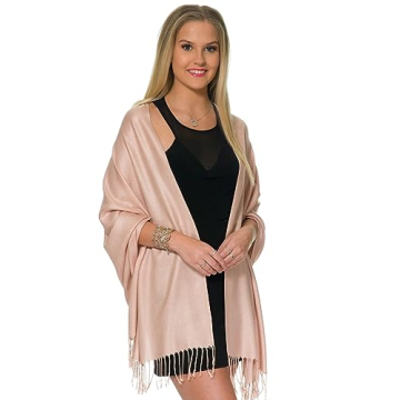 Pashmina Shawls and Wraps for Evening Dresses, Large Soft Pashmina Wedding Pale Rose Gold Shawl