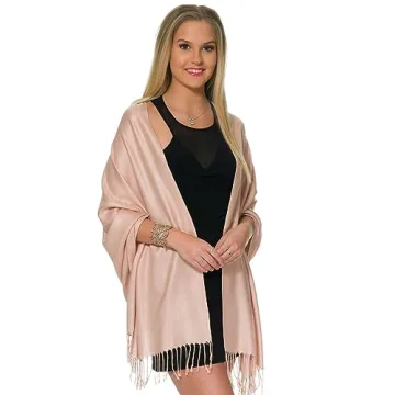 Pashmina Shawls and Wraps for Evening Dresses, Large Soft Pashmina Wedding Pale Rose Gold Shawl