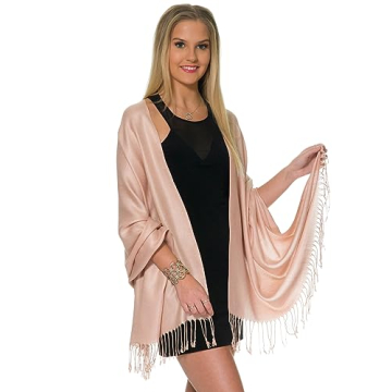 Pashmina Shawls and Wraps for Evening Dresses, Large Soft Pashmina Wedding Pale Rose Gold Shawl