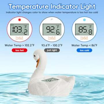 b&h Baby Bath Thermometer, White Swan Shaped Baby Safe Floating Bath Thermometer - Easy to Read Scre...