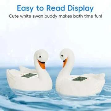 b&h Baby Bath Thermometer, White Swan Shaped Baby Safe Floating Bath Thermometer - Easy to Read Screen - Reliable Temperature Readings, Newborn Must Haves and Baby Essentials Stuff