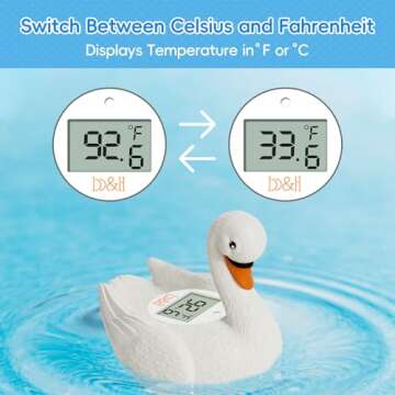 b&h Baby Bath Thermometer, White Swan Shaped Baby Safe Floating Bath Thermometer - Easy to Read Screen - Reliable Temperature Readings, Newborn Must Haves and Baby Essentials Stuff